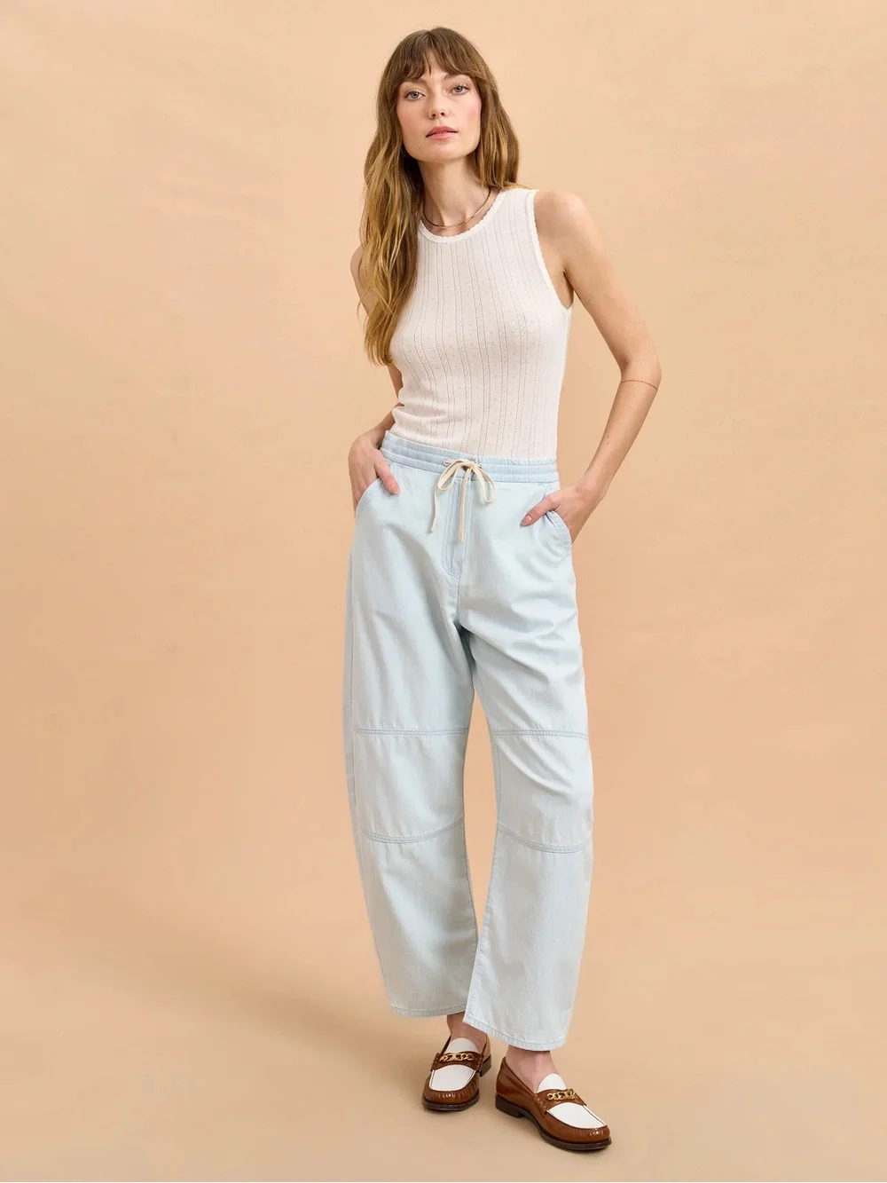 La Ligne_ Dorian Cotton Chambray Barrel Leg Pants, M, like new - Picture 1 of 9